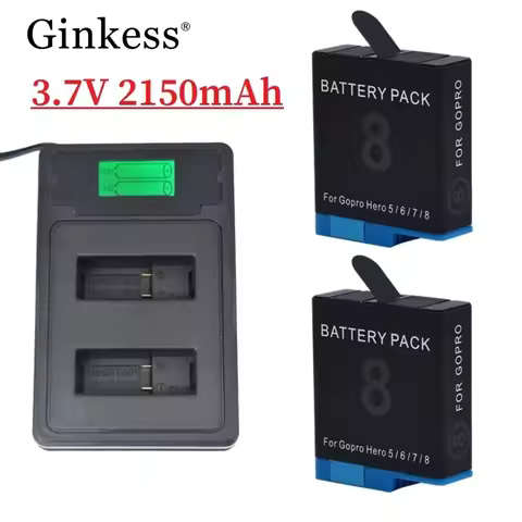 2150mAh Battery or Charger Kit for GoPro Hero 8 7 6 5 Gopro Accessories for Original Go Pro 8 Hero 5