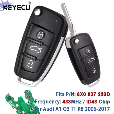 KEYECU 8X0 837 220 D 8X0837220D 433MHz ID48 Chip for Audi A1 Q3 TT R8 2006-2017 Replacement Flip Rem