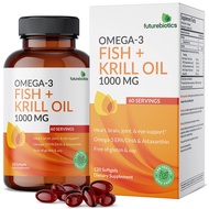 Futurebiotics Omega-3 Fish + Krill Oil 1000 MG Omega-3 EPA/DHA & Astaxanthin - NON-GMO, 120 Softgels