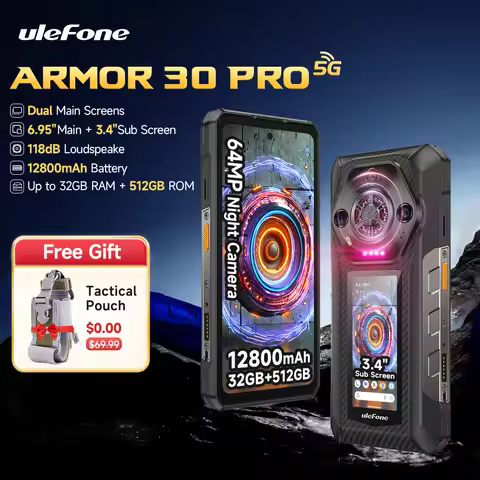 Ulefone Armor 30 Pro 5G Rugged Phone Android Smartphone 6.95" 120Hz 512GB ROM ,12800mAh 64MP Night C