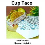 (100 Pcs) Taco Cup DOODLE MOTIF Food Paper tray Cromboloni Dine In Box/ Snack Box/ Dine in Paper tra