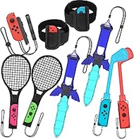 Numskull Nintendo Switch Sports Joy-Con Accessories Mega Pack - (2X Golf Clubs, 2X Rackets, 2X Arm Bands, 2X Swords, 2X Wrist Straps) - Bundle for Nintendo Switch Sports