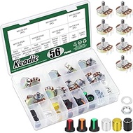 Keadic 29PCS 7 Different Sizes Knurled Shaft Linear Rotary Taper Potentiometer B5K 10K 50K 100K 250K