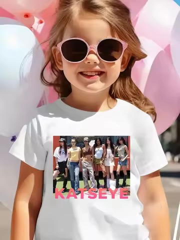 KATSEYE Print T-Shirt Boys Girls Short Sleeve Cute Kids T-shirt Katseye Kpop Streetwear Y2K Tops Gir