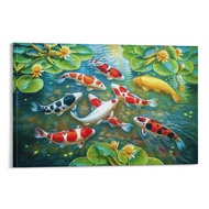 SIONS Modern Home Decor Nine Koi Fish Feng Shui Carp Lotus Pond Pictures Abstract Poster Canvas Post