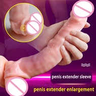 8 inches Crystal Extender Cock Penis Sleeve with Spike and Bolitas Dick Reusable Big Dick Head Dotted Ribbed Penis Sleeve for Men