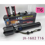 LED ไฟฉายแรงสูงไฟฉายซูมT16 JX-1602  JX-1601XML 99000W ปรับระดับ3โหมดสว่างแข็งแรงทนทาน