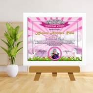 Sertifikat Aqiqah 20x25 cm 10r Plus Bingkai versi pink Bisa COD