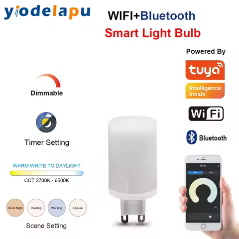 1PC Tuya G9 Smart Light Dimmable 2700K-6500K G9 WiFi 6W LED Bulb Intelligent Lamp 230V Support Alexa