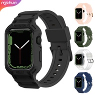 MJSHUN Silicone Strap + Case compatible For Apple Watch 38 40 41 42 44 45 46 49mm,Sport Clear Band f