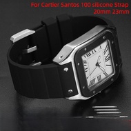 สำหรับ Cartier Santos Sandoz 100 Ruer สายนาฬิกาหมุดสีดำซิลิโคน20มม. 23มม. สายนาฬิกาข้อมือผู้ชายผู้หญิง