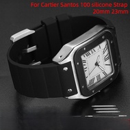 สำหรับ Cartier Santos Sandoz 100 Ruer สายนาฬิกาหมุดสีดำซิลิโคน20มม. 23มม. สายนาฬิกาข้อมือผู้ชายผู้หญ