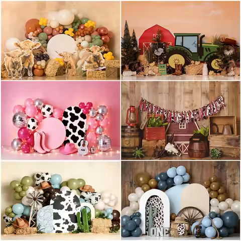 LS Cowboy Theme Backgrounds Birthday Cake Smash Kids Adult Photography Props Child Baby Decors Weste