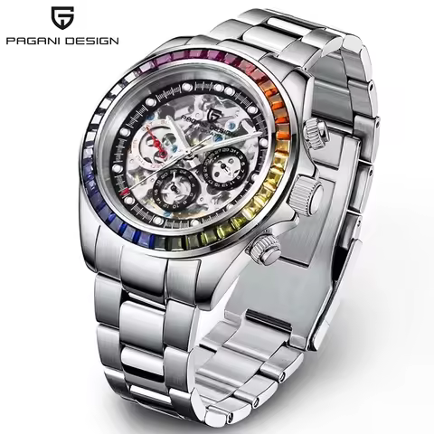 PAGANI DESIGN Fashion Rainbow Bezel Men Mechanical Wristwatches Luxury Sapphire Glass Hollow Out Des