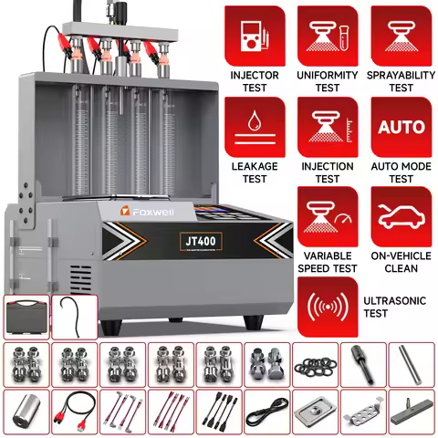 Foxwell jt400 Fuel Injector Cleaner Machine 4-Cylinders Heated Ultrasonic Injector Cleaner GDI/EFI/F
