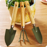 JD🥦CM Kebita Home Gardening Tools Mini Wooden Handle Small Shovel Rake Three-Piece Suit Planting Flowers Potted Tools Sm