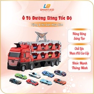 3-story truck toy car with 8 racing cars and 2m long racing track that folds up for children to play