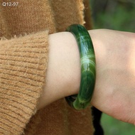 ﹍□Gelang batu akik hijau aksesori pergelangan tangan wanita gaya etnik gelang jed batu akik gelang jed asli diameter bes