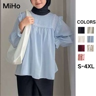 🌸MiHo🌸[Ready Stock in Malaysia]Baju Cantik Korean Style Solid Color Blouse Women Round Neck Long Sle