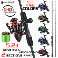 Sougayilang Fishing Rod Set 1.8m 5-10 lbs 5.2:1 1000-5000 Spinning Reel with Fishing Line Fishing Ro