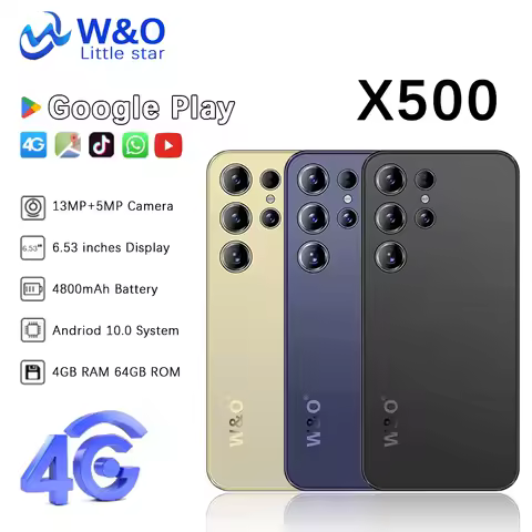 W&O X500 4G Smartphone Android 4GB RAM+64GB ROM Mobile phone 6.53 Inch Dual SIM 4800mAh Battrey 5+13