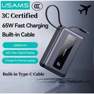 Powerbank 20000mAh 65W USAMS T173LP | 3C Certified | Built-in Type-C Cable | Cepat Caj iPhone Androi