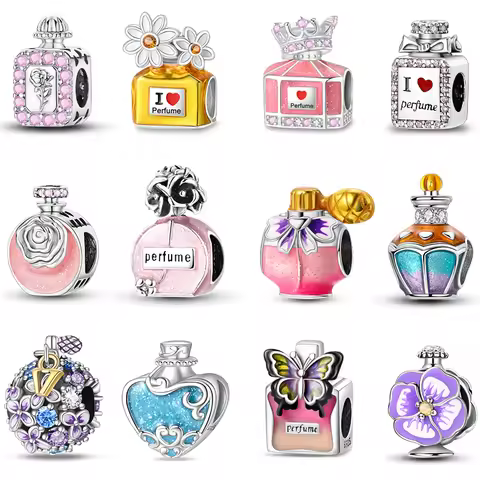 Original S925 Silver Romantic Pink Crown Perfume Bottle Charms Beads Fit Qikaola Bracelets Fine DIY