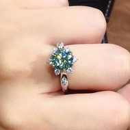 Pt950 full diamond simulation blue green mosang diamond open ring