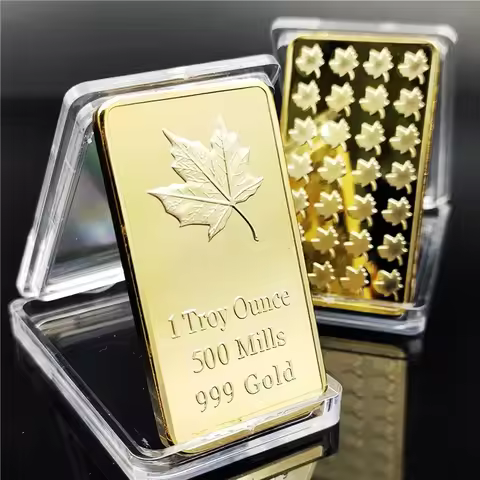 1Pcs America CA 1 Trony OZ 500 Mills 999 Gold Plated Coins Maple Leaf Commemorative Copy Coin Gift T