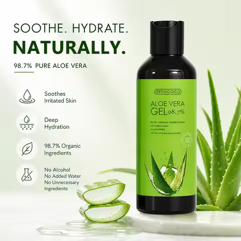 Amococo 1/2pcs Aloe Vera Gel 98.7% Organic 220ml Each No Alcohol Added No Added Water Moisturizing S