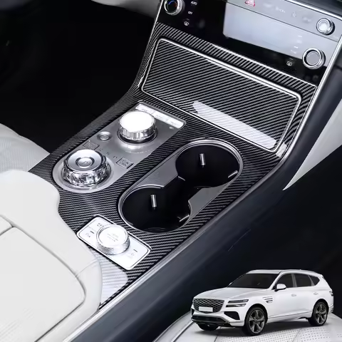 Carbon Fiber Central Console Gear Water Cup Panel Frame Cover Trim For Genesis GV80 2025 2026 LHD Ca
