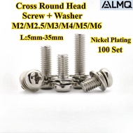 [LMQ-SZYTZH] 100PCS Nickel Plating, Cross Round Head Screw + Washer Three-Piece Combination M2/M2.5/