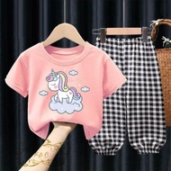 baju setelan celana anak perempuan cewek unicorn usia 3-5 tahun - salem 3-5 tahun