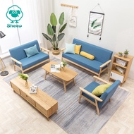 SHEEP Solid wood minimalist sofa 3 seater wooden sofa living room fabric single seat double seat sofa