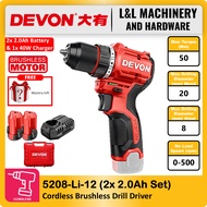 DEVON 5208-LI-12 12V Lithium-Ion Brushless Cordless Drill Driver 10mm 50N.m