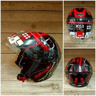 HELMET GIVI M35.0 DRACO BK/RD OPEN FACE HELMET TOPI KELEDAR GIVI DOUBLE VISOR CERMIN BOLEH DITUKAR Y