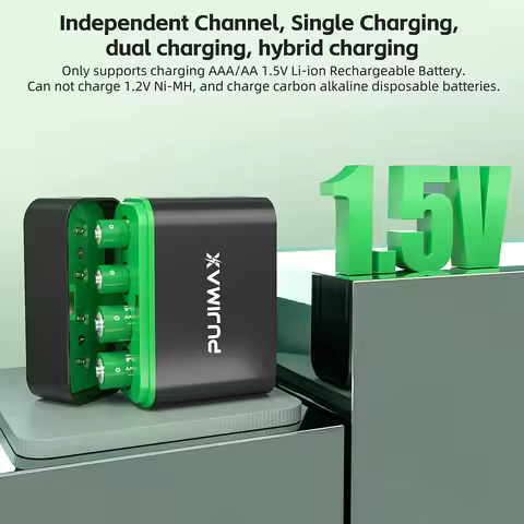 PUJIMAX Battery Smart Charger For 4-Slots1.5V AAA/AA 1100mWh 4255mWh Rechargeable Lithium Batteries 