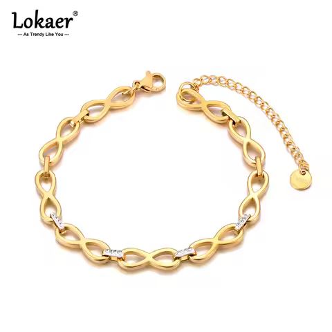 Lokaer Waterproof Fashion Infinite Eternity Chain Bracelet 18k Gold Plated 316L Stainless Steel Hand
