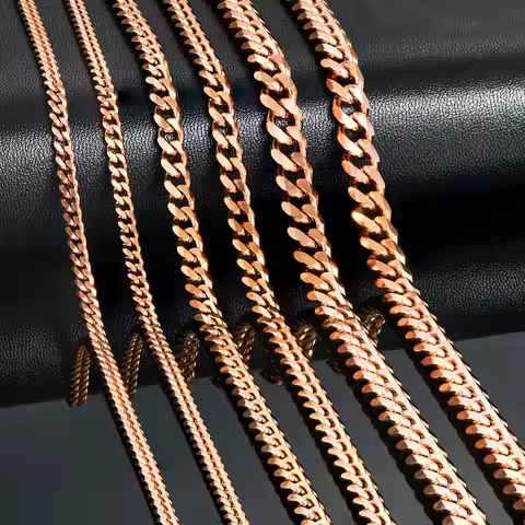3.6mm/5mm/7mm/ Rose Color Stainless Steel Cuban Link Chains Classic Women Girl Curb Necklace 14 to 3