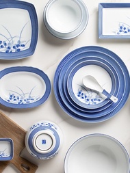 高端日式條紋指印花陶瓷餐具 釉下彩西餐盤飯碗魚盤麵碗湯碗