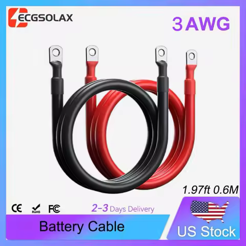 ECGSOLAX 0.6m 3AWG Electrical Wires Battery Inverter Cable Copper Cord Solar Power Connection Wire f