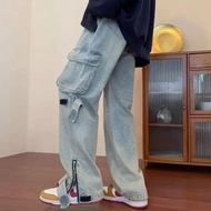 Quần jean túi hộp nam ống suông PHỐI KHOÁ KÉO - Quần jean kaki túi hộp Cargo pant ống suông rộng nam