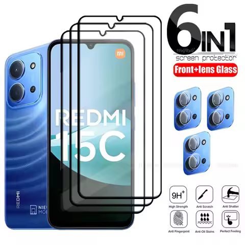 6-in-1 For Xiaomi Redmi 15C Glass For Redmi 15C Tempered Glass 9H HD Protective Full Cover Screen Pr