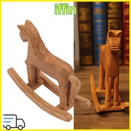 IFFIN Tabletop Trojan Horse Decor, light brown 7.48x7.09in Wooden Rocking Horse Ornament, Pine Horse