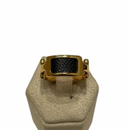 HERMES 愛馬仕 OLYMPE RING 合金/皮革 戒指 黑色 金色 52