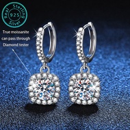 2CT genuine GRA moissanite earrings, fashionable high-quality square S925 silver earrings, women's d