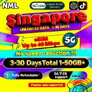 Singapore eSIM 5G 3-30 Days Total 1-50GB+ Data Package eSIM Singapore Singtel