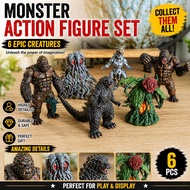 TOYSHUB Monster Action Figures 6PCS Set Kaiju Creatures Toy Collection with Gorilla, Dinosaur & Plan