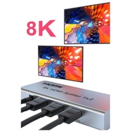 8K HDMI Splitter 1x2 4K 120Hz HDMI 2.1 Splitter 1 In 2 Out Audio Video Distributor HDR 3D for PS5 PS4 Camera PC To TV Monitor