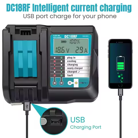 Aleaivy DC18RF Li-ion Super Fast Charger for 14.4V-18V Lithium Battery BL1860B,BL1830,,BL1415,BL1440